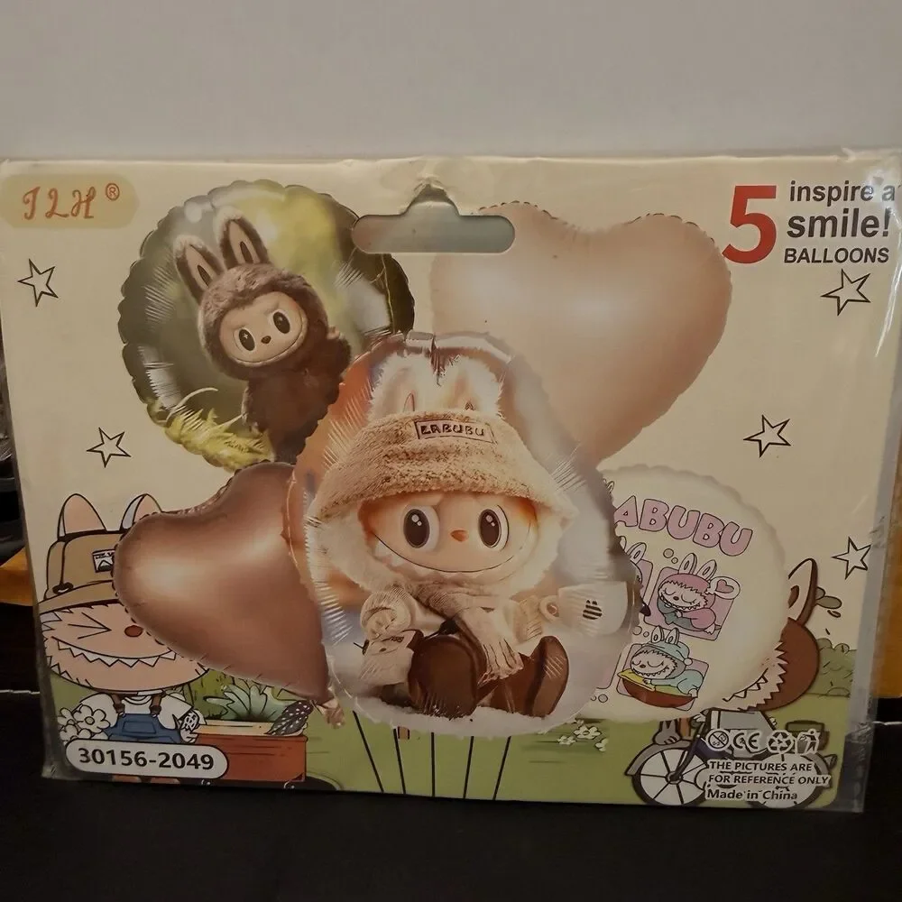 Labubu Party Balloons Monster in Hat and Hearts New